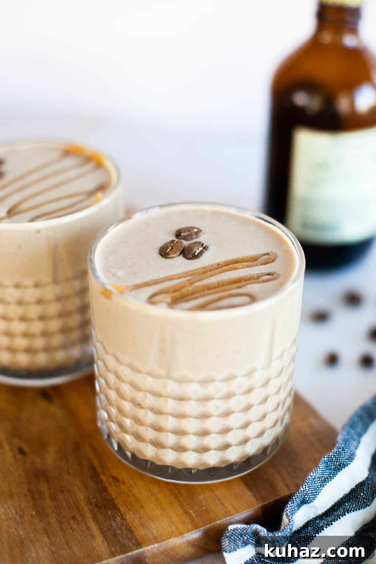 A close up shot of coffee smoothies in glasses.