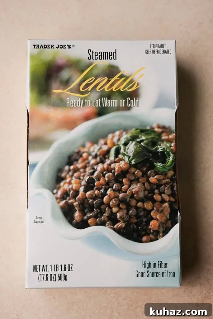 Lentil salad recipes a package of Trader Joe's steamed lentils