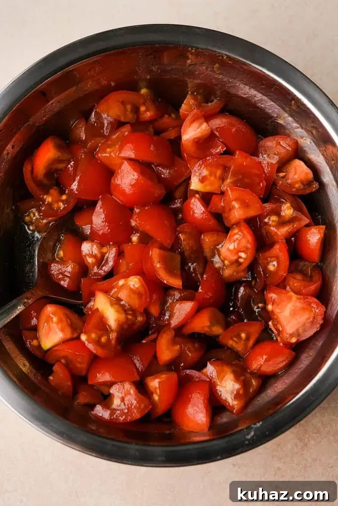 Lentil for salad marinated tomatoes in a bowl