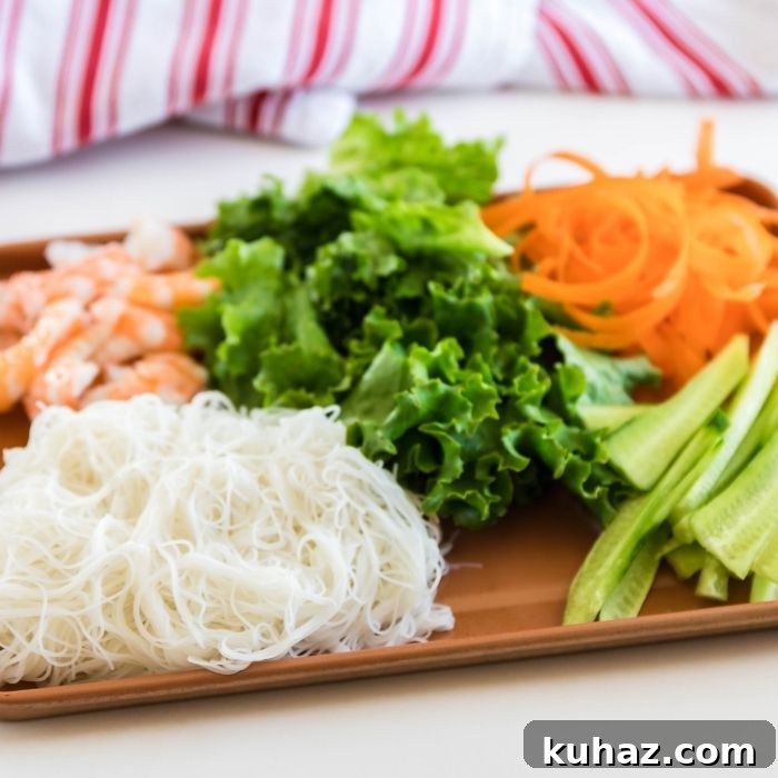 Vietnamese Shrimp Spring Rolls Recipe 3 ingredients for spring rolls on metal container