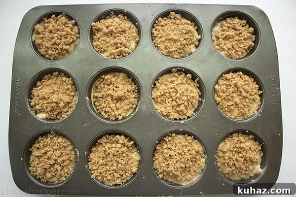 Moist Cinnamon Apple Muffins Recipe 10 Prepared crumb muffins in a pan