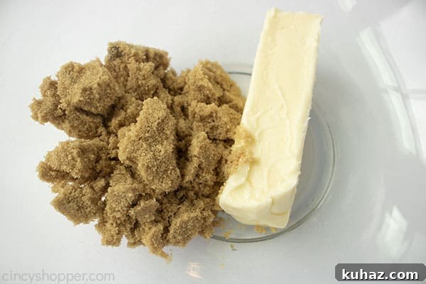 Moist Cinnamon Apple Muffins Recipe 7 Brown sugar and butter in a clear bowl