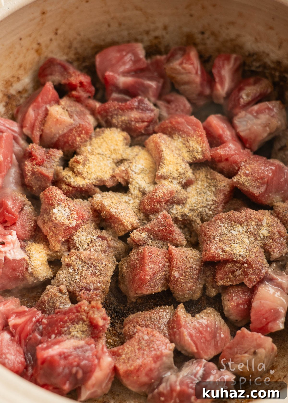 seasoned beef browned in bacon fat