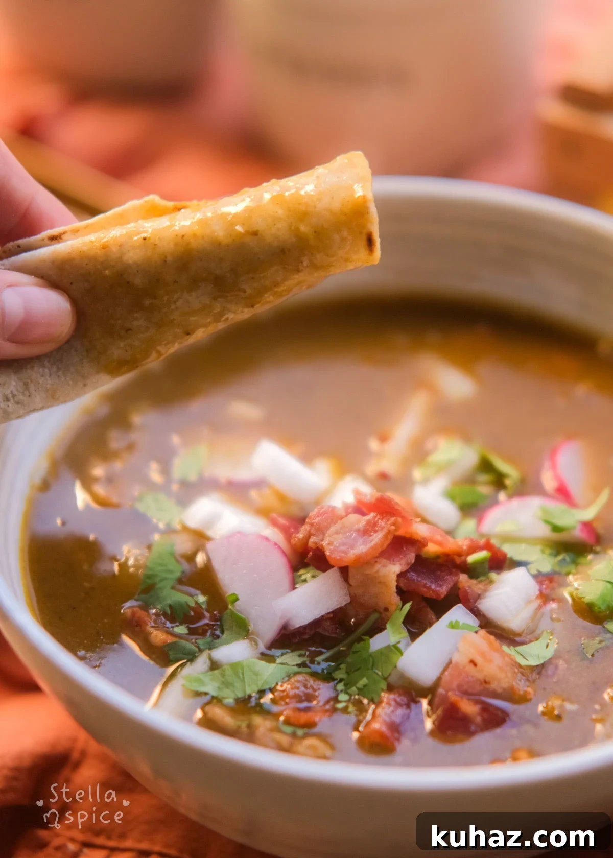 rolled tortilla dipped in carne en su jugo