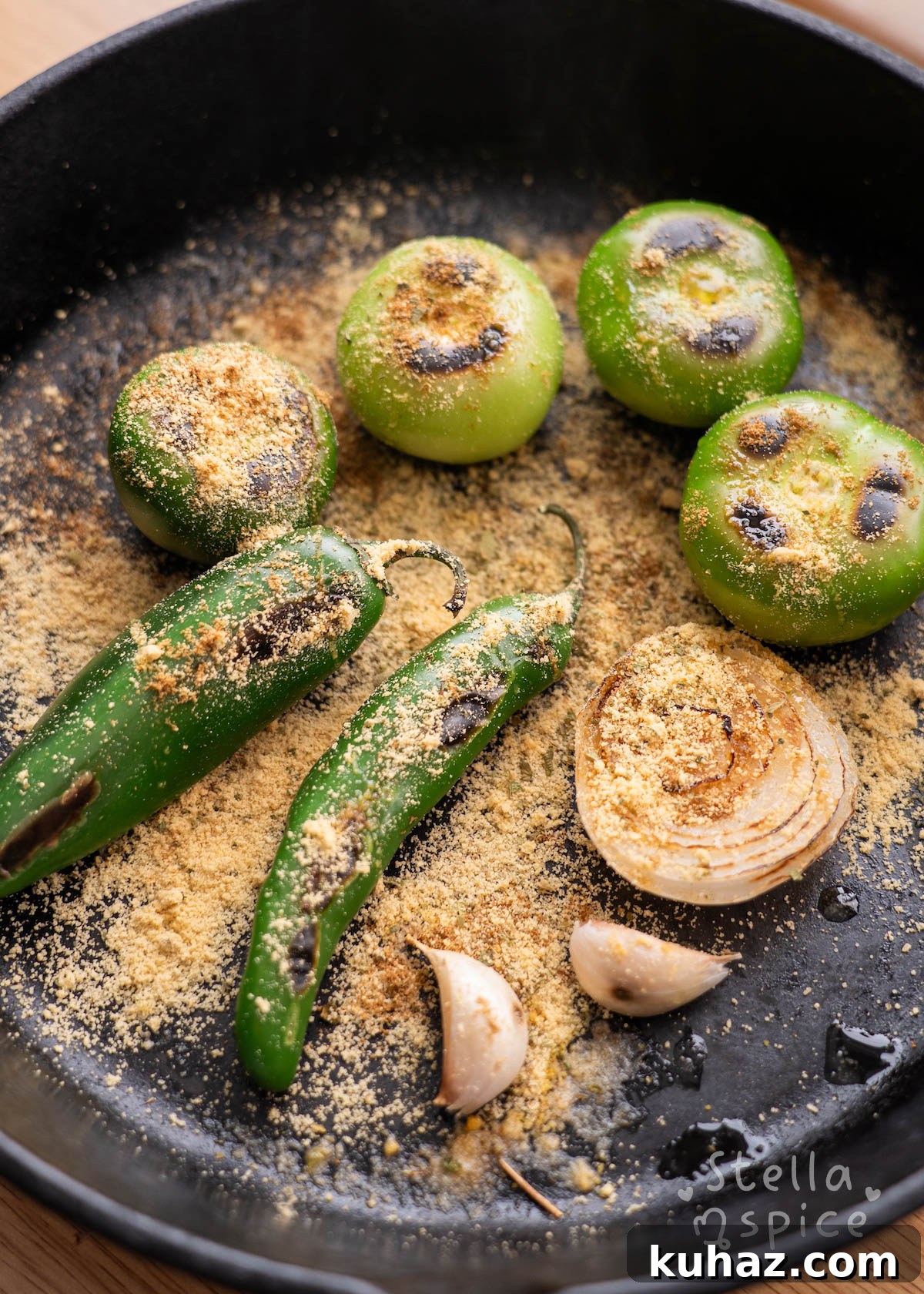 seasonings added to the charred vegetables
