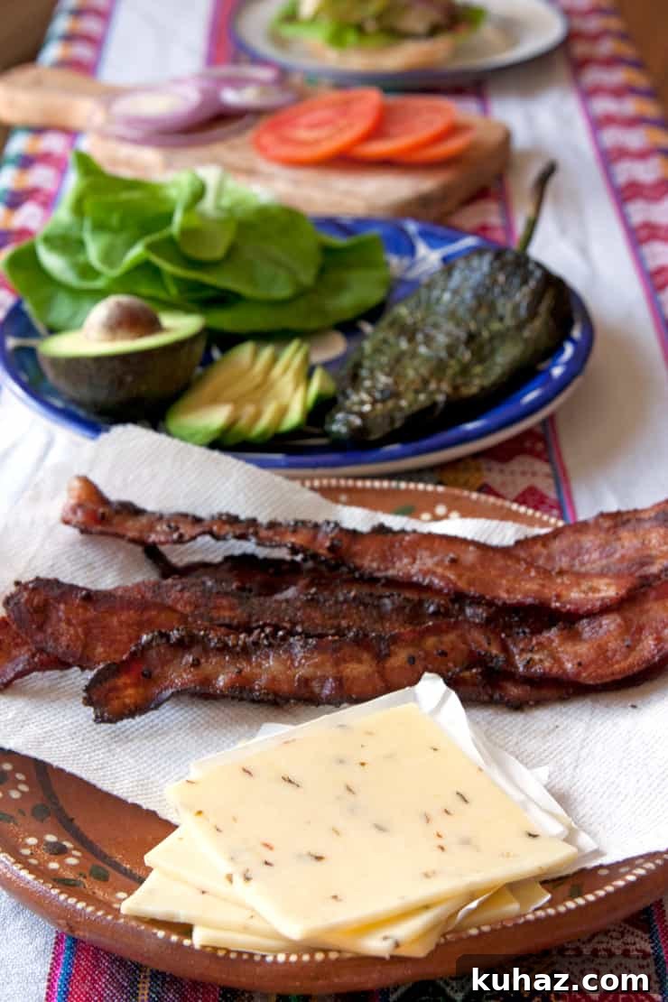 hamburger bar toppings bacon poblano