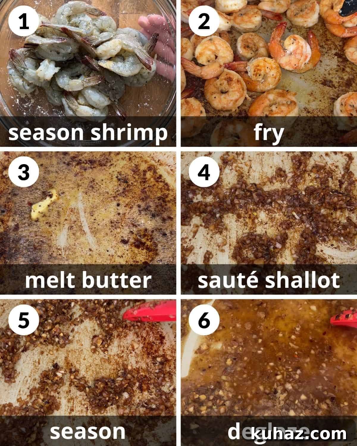 Garlic Butter Shrimp Scampi Without Wine 4 A 6 photo collage showing the beginning assembly of shrimp scampi without wine.