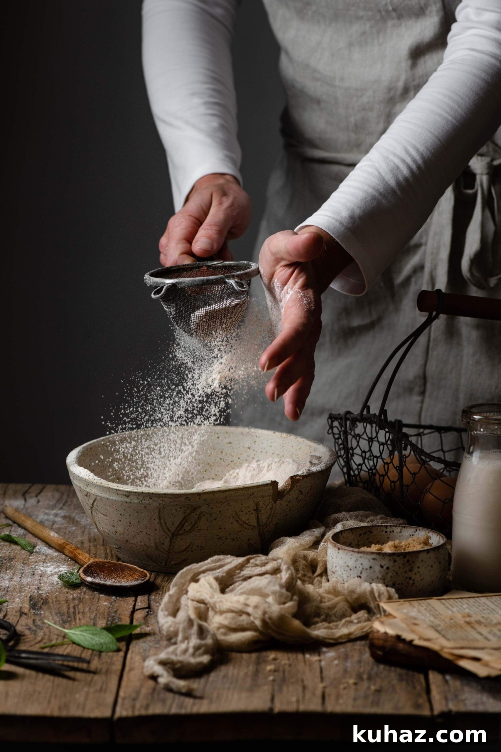 Food Photography of baker sifting flour