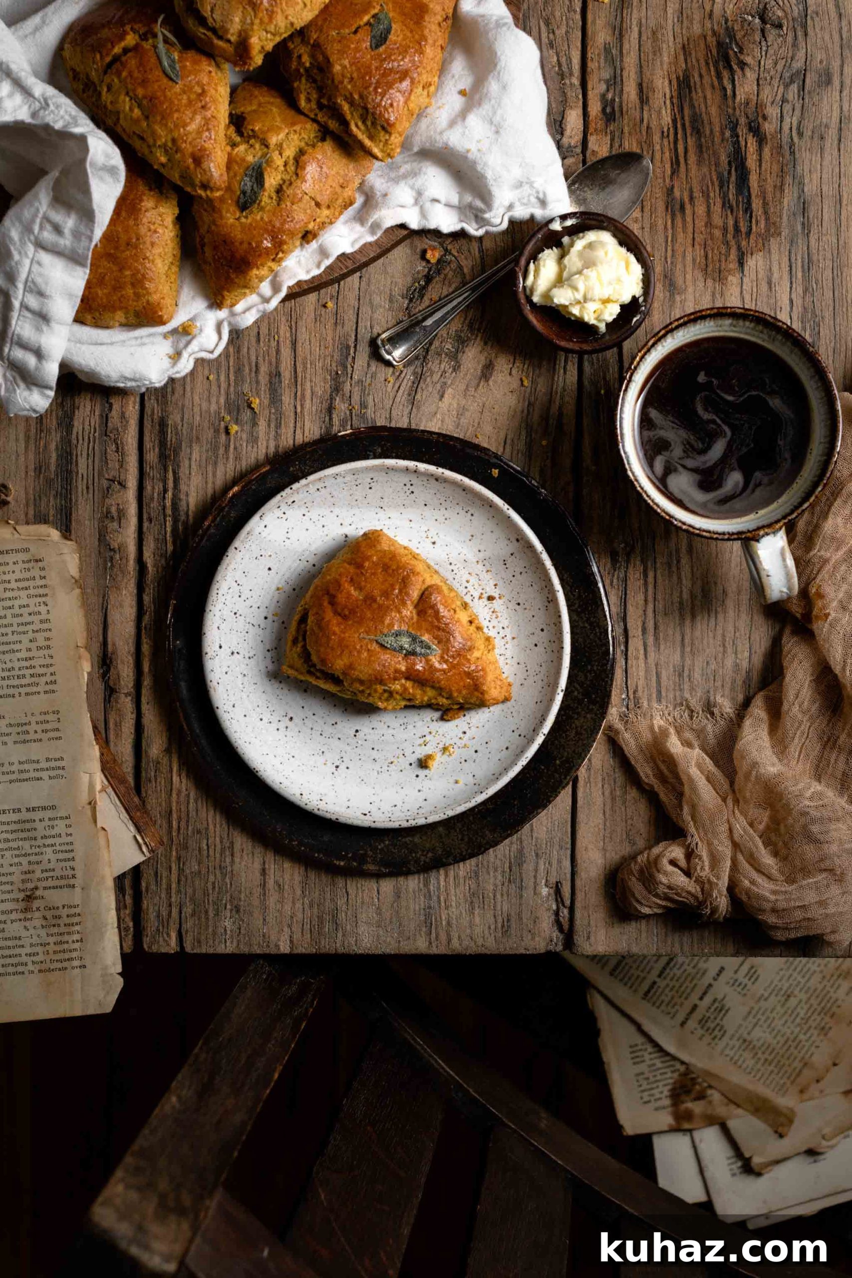 sage pumpkin scones with coffee for breakfast