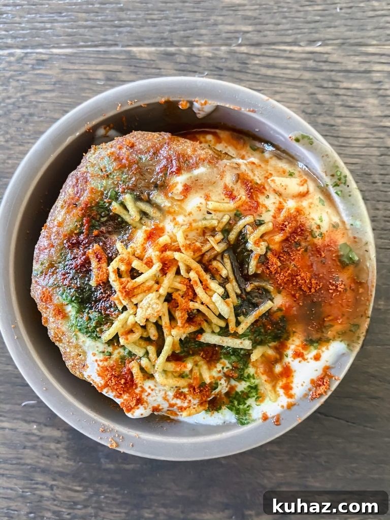 Aloo Tikki Chaat Recipe - Crispy Indian Potato Patties 5 finished recipe