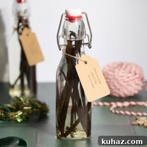 Two bottles of Homemade Vanilla Extract with brown tags.