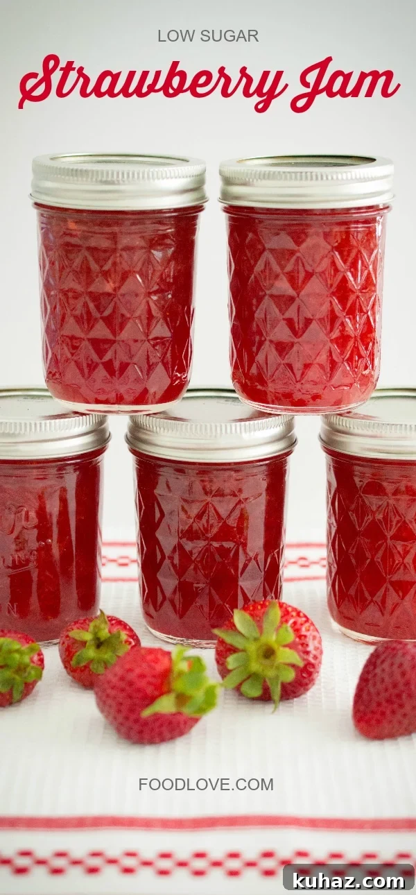Low-Sugar Strawberry Jam in Mason Jars