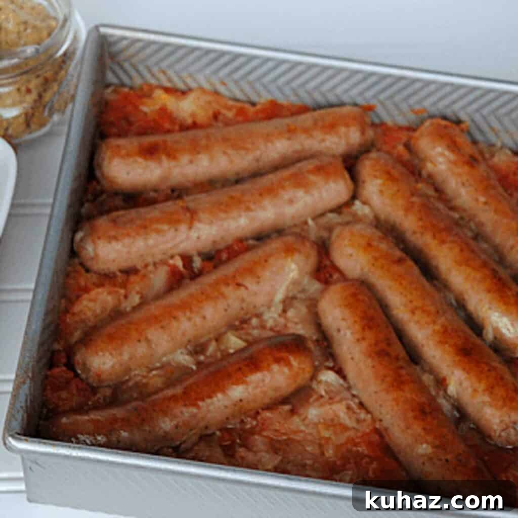 What to Serve with Green Beans 25 Tasty Pairings 6 baked kielbasa and sauerkraut in metal baking dish