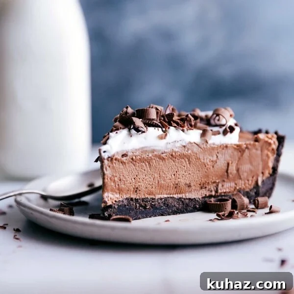 A decadent slice of nutella pie, crowned with whipped cream and chocolate shavings, on a plate with a spoon, inviting a bite.