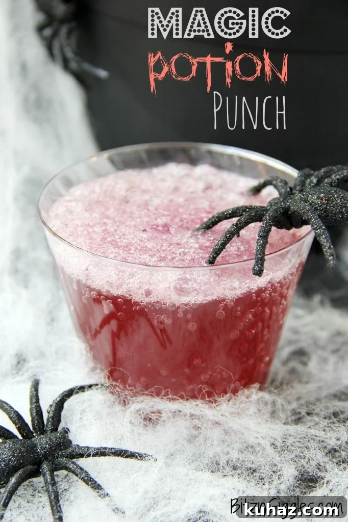 Magic potion punch that fizzes and bubbles for Halloween parties.