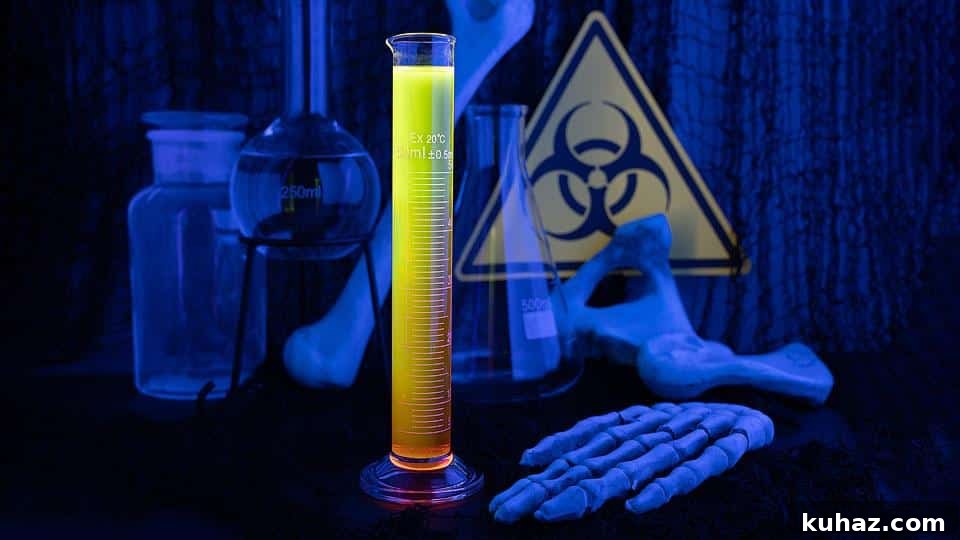 Glow in the dark coconut rum shot for Halloween under black light.