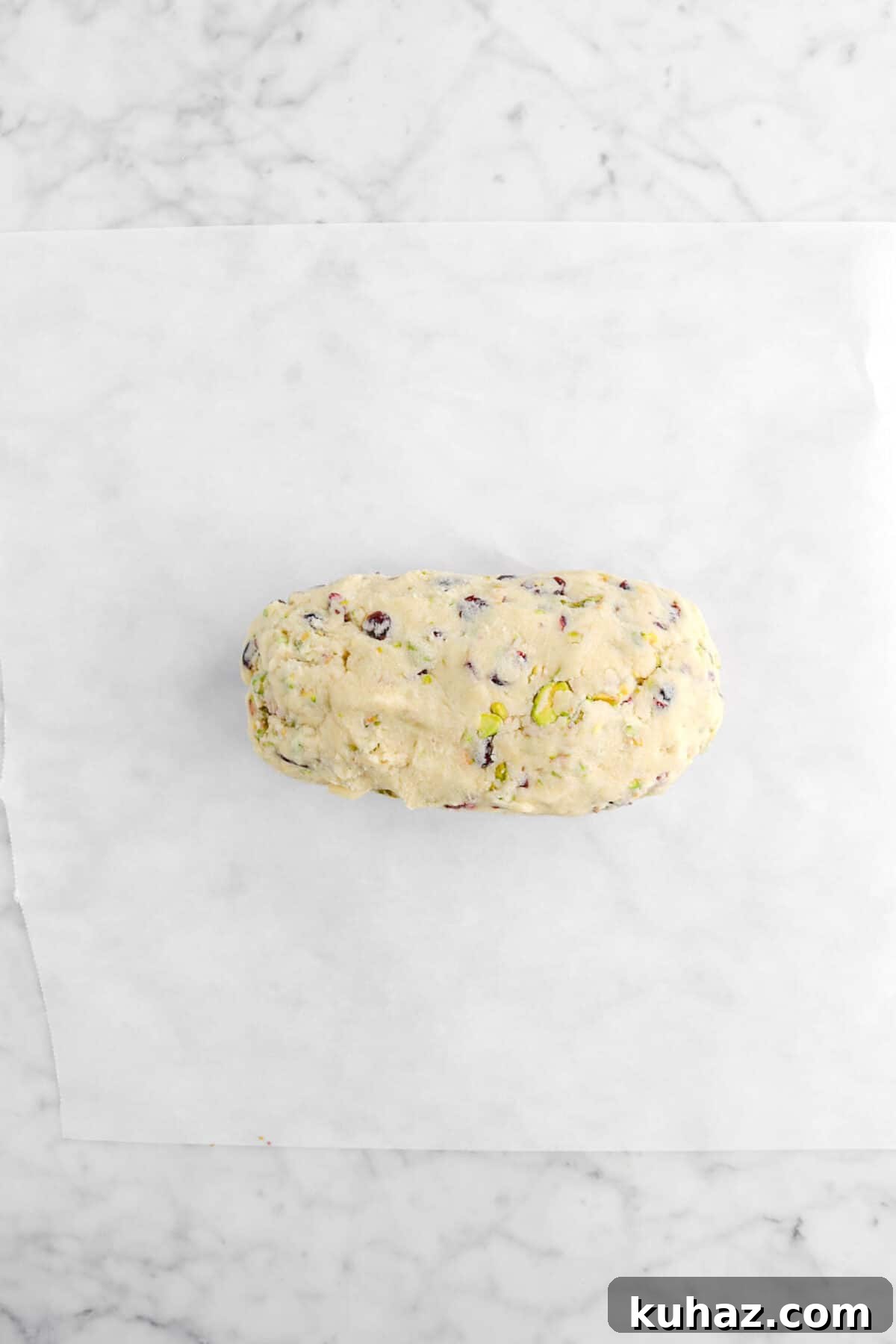 Cranberry Pistachio Slice-and-Bake Cookie Recipe 12 cookie dough on parchment