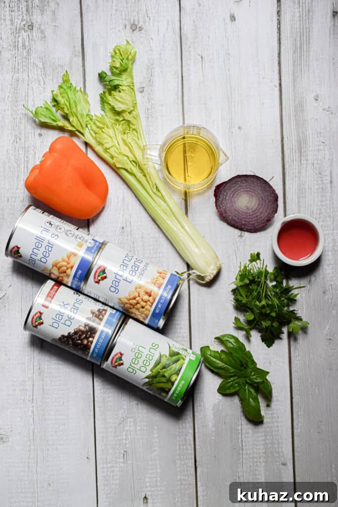 Ingredients for the 10 minute four bean salad