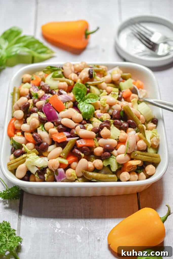 A close up of the 10 minute four bean salad