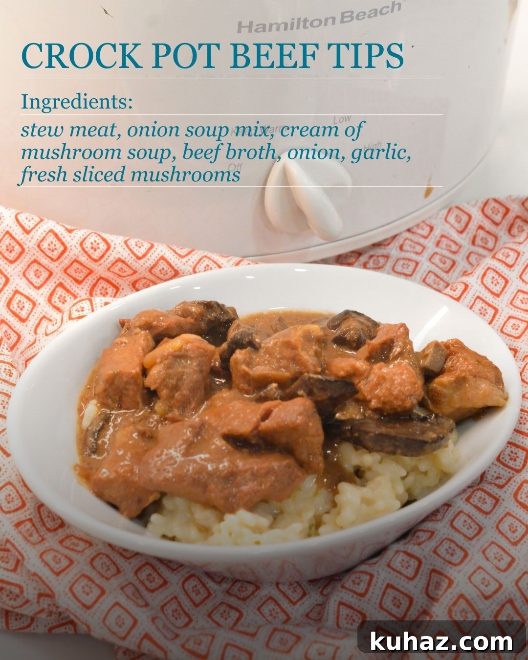Crock Pot Beef Tips with Mushrooms in Savory Gravy 8 Slow cook your way to comfort with these Crock Pot Beef Tips with Mushrooms! Tender stew meat simmered in a savory mushroom gravy—perfect over mashed potatoes, rice, or egg noodles.
