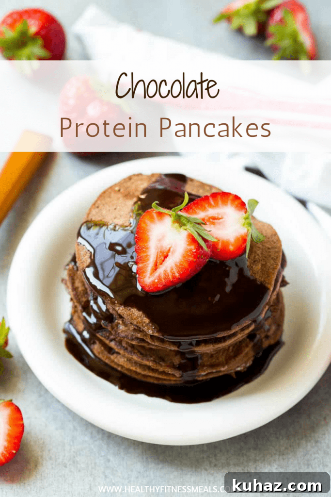 Fluffy Chocolate Protein Pancakes Recipe 5 Chocolate Protein Pancakes pinterest graphic