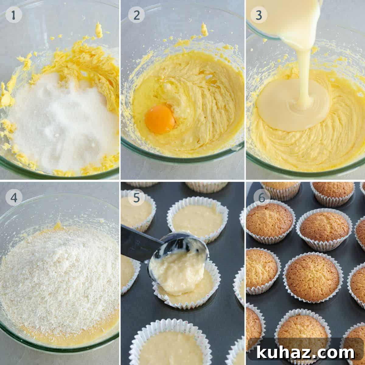 Filipino Coconut Macaroons with Condensed Milk 4 making Filipino coconut macaroon batter in a bowl and baking in a muffin tin.