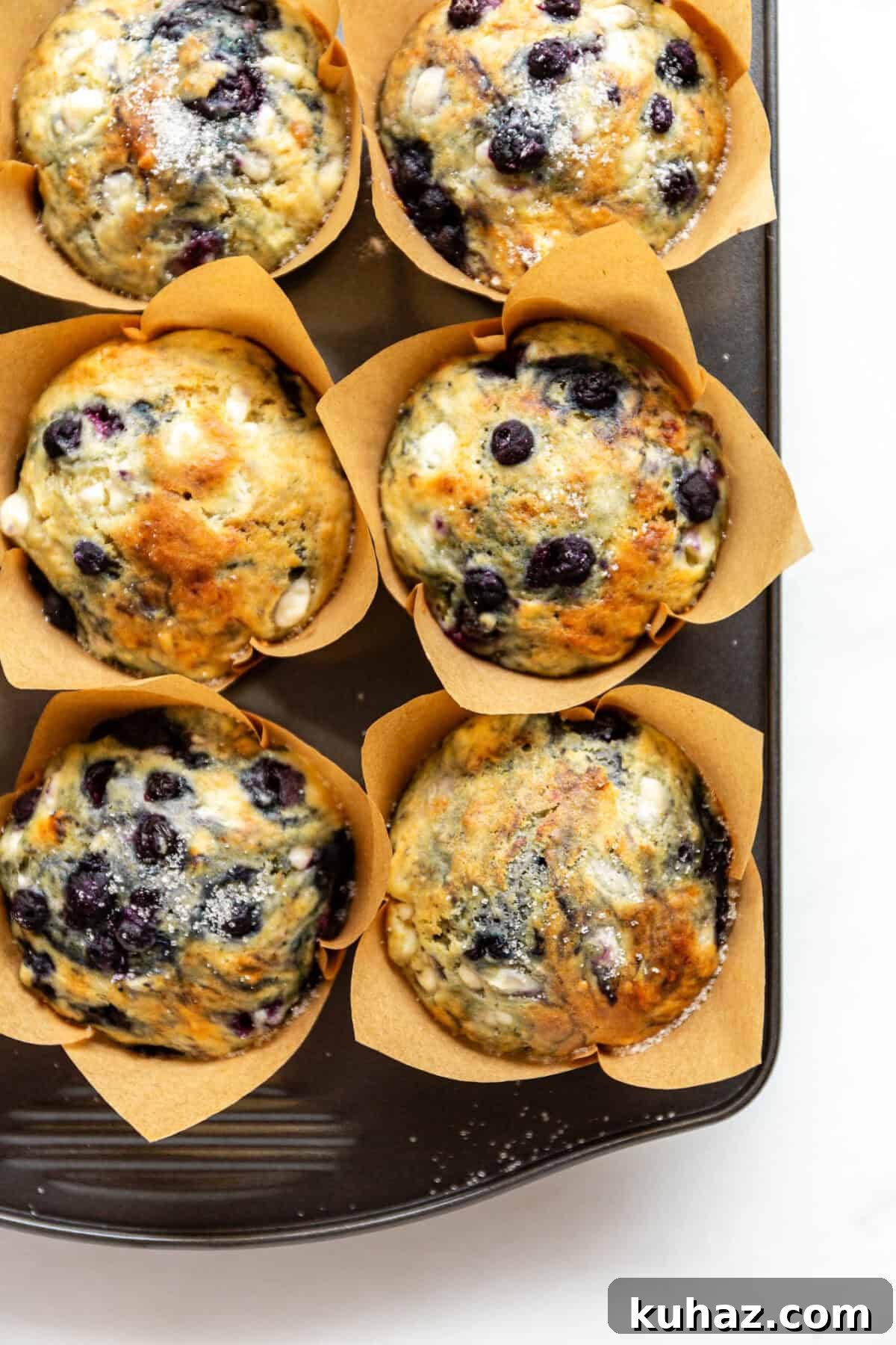 blueberry cottage cheese muffins in a muffin pan