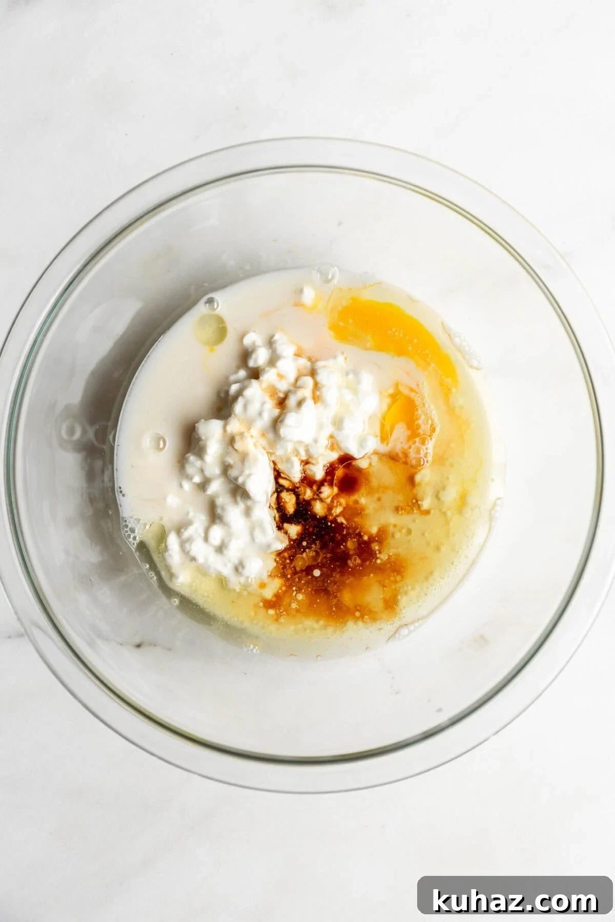 cottage cheese, milk ,egg, oil and vanilla in a mixing bowl.