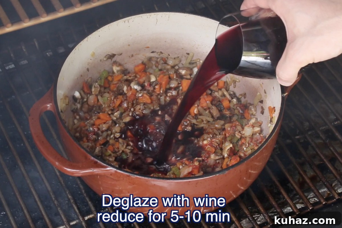 deglazing soffritto in dutch oven with wine