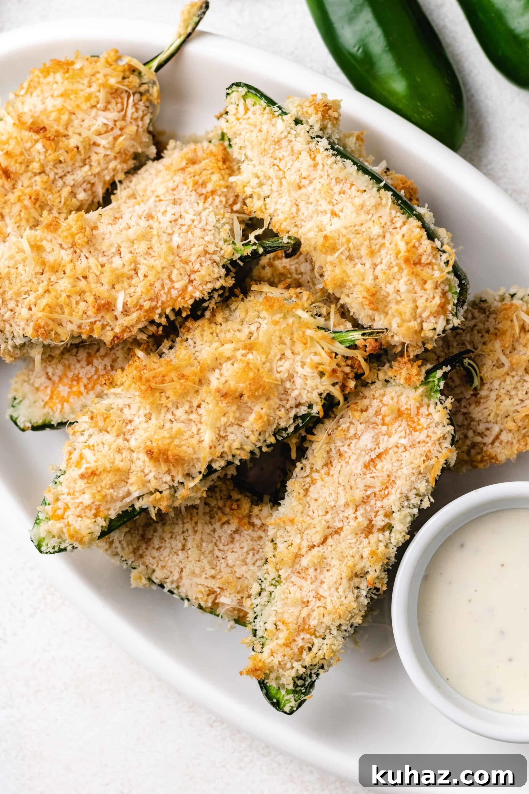 Crispy Oven-Baked Jalapeno Poppers with Cream Cheese 2 Close up view of crunchy baked jalapeño poppers.
