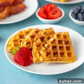 Buttermilk Waffles on a white plate.
