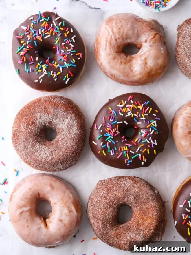 yeast-raised doughnuts laid out on a piece of parchment paper