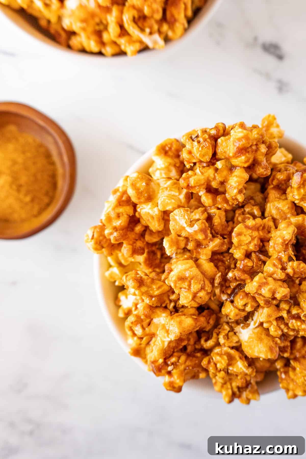 Spicy Buffalo Popcorn Recipe 8 buffalo wing popcorn in a bowl