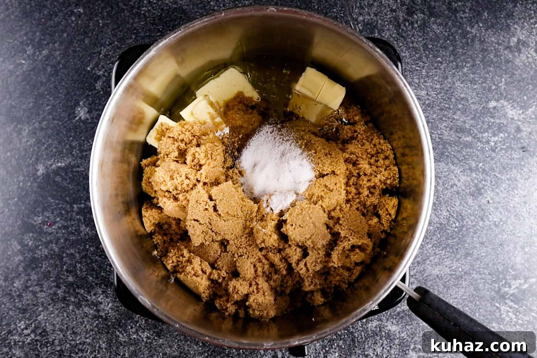 Spicy Buffalo Popcorn Recipe 5 butter and sugar and salt in sauce pan before melting
