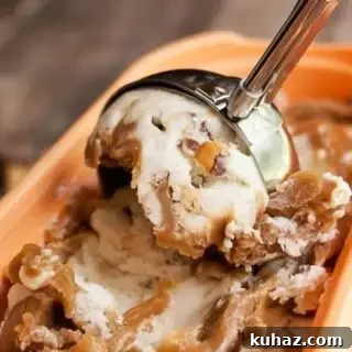 Seaport Salty Swirl Ice Cream is full of chocolate covered pretzels and peanuts, then swirled with salted caramel and peanut butter sauces.