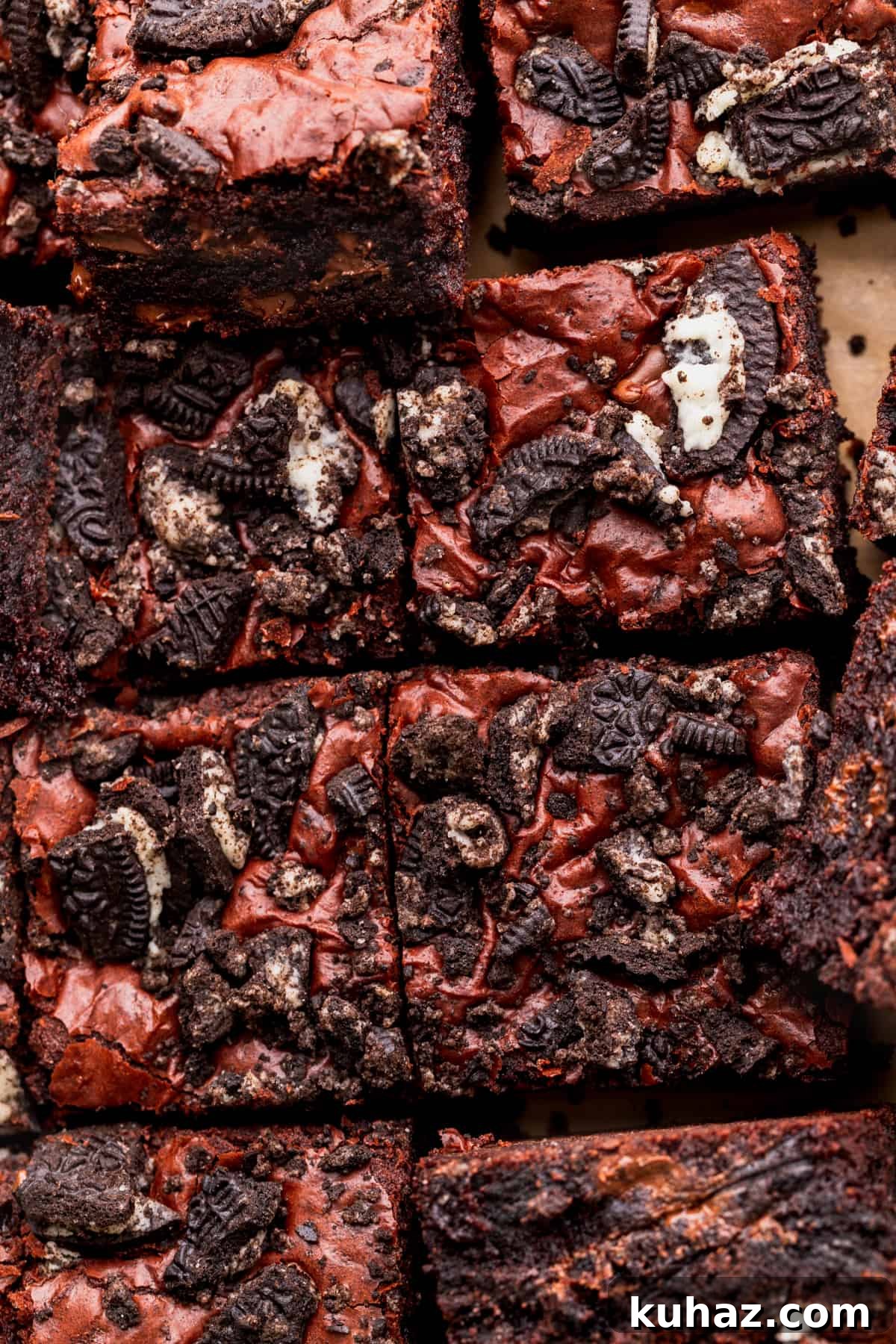 Fudgy Oreo-Stuffed Brownies Recipe 2 Top view of Oreo brownies.