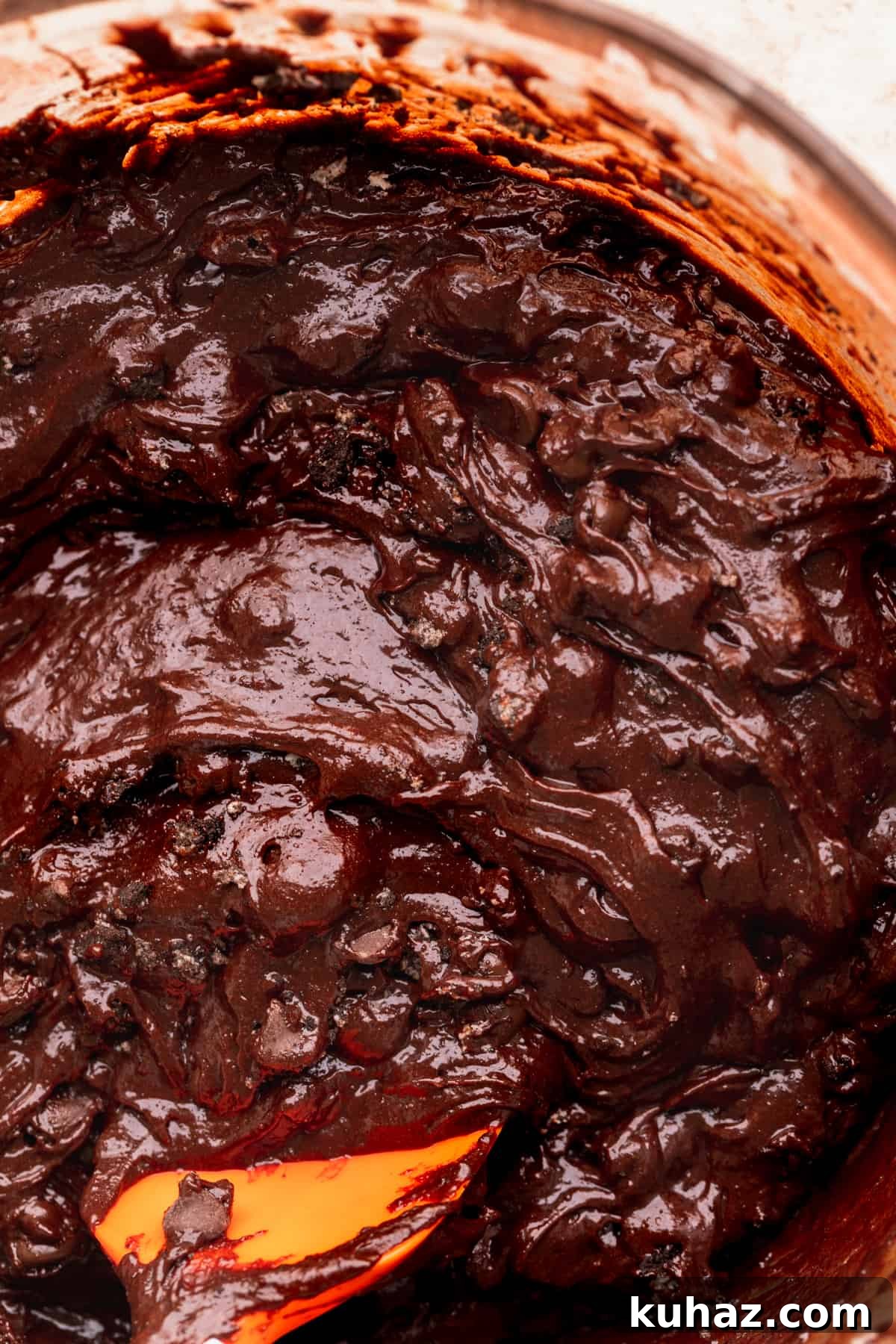 Fudgy Oreo-Stuffed Brownies Recipe 6 Brownie batter in a glass bowl.