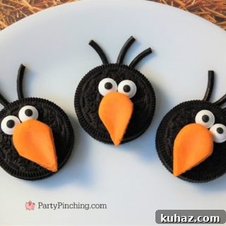 crow cookies croweos fun oreo cookies that look like crows easy to make no bake fall autumn cookie dessert treat ideas, best easy dessert ideas for fall harvest party Thanksgiving autumn