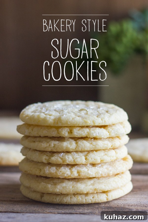 Soft, Chewy Bakery-Style Sugar Cookie Recipe 2 Bakery Style Sugar Cookies in a stack of seven.