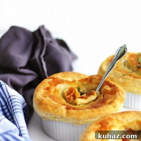 Vegan pot pie recipe with silver spoon in it with a white background.