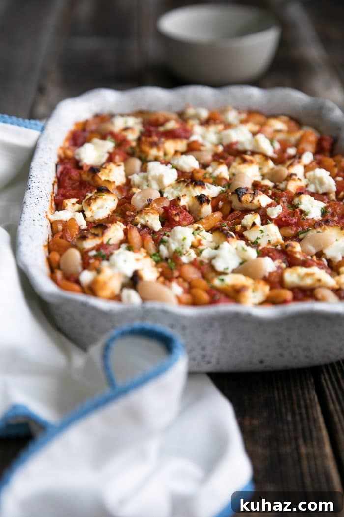 Vegetarian Baked Tomato Beans with Tangy Feta 6 Tomato baked vegetarian beans with tangy feta