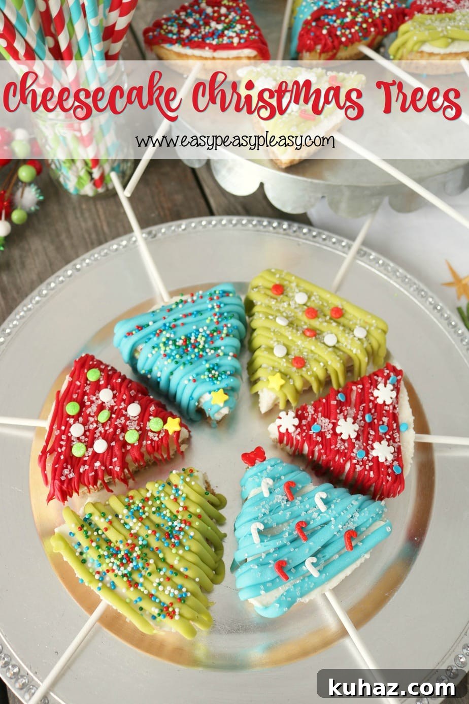 Create the cutest Cheesecake Christmas Trees using only 3 ingredients at easypeasypleasy.com