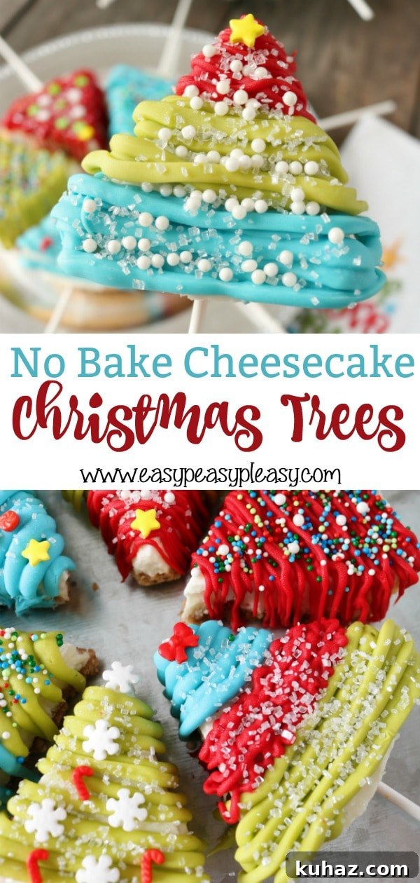 These No Bake Cheesecake Christmas Trees require only 3 main ingredients and are the perfect addition to your Christmas recipes. #christmastreats #christmasrecipe