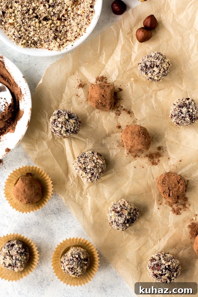 Homemade Chocolate Hazelnut Rum Truffles Recipe 17 top down view of rum truffles