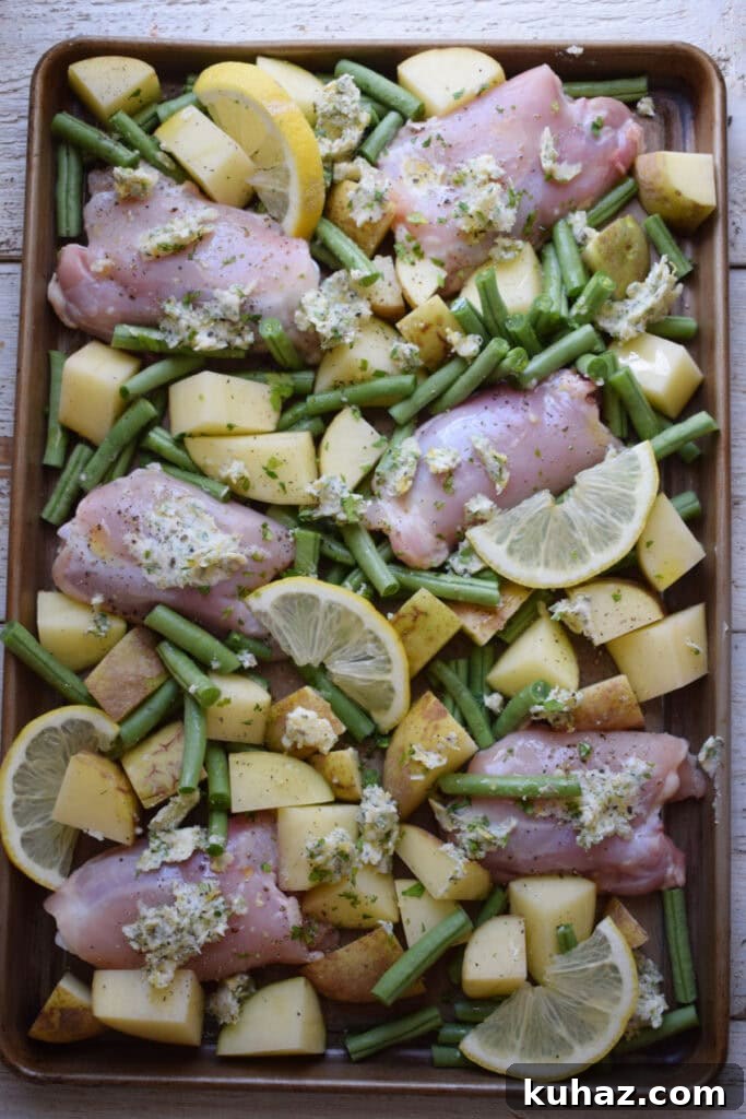 Sheet Pan Lemon Herb Chicken with Roasted Vegetables 8 Ready to bake sheet pan dinner.