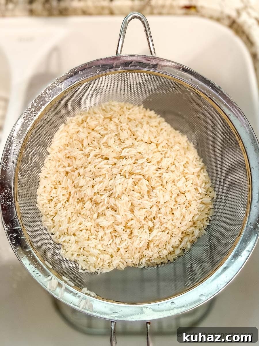 How to Make Fluffy Basmati Rice in an Instant Pot 4 Rinsed rice in a mesh colander.