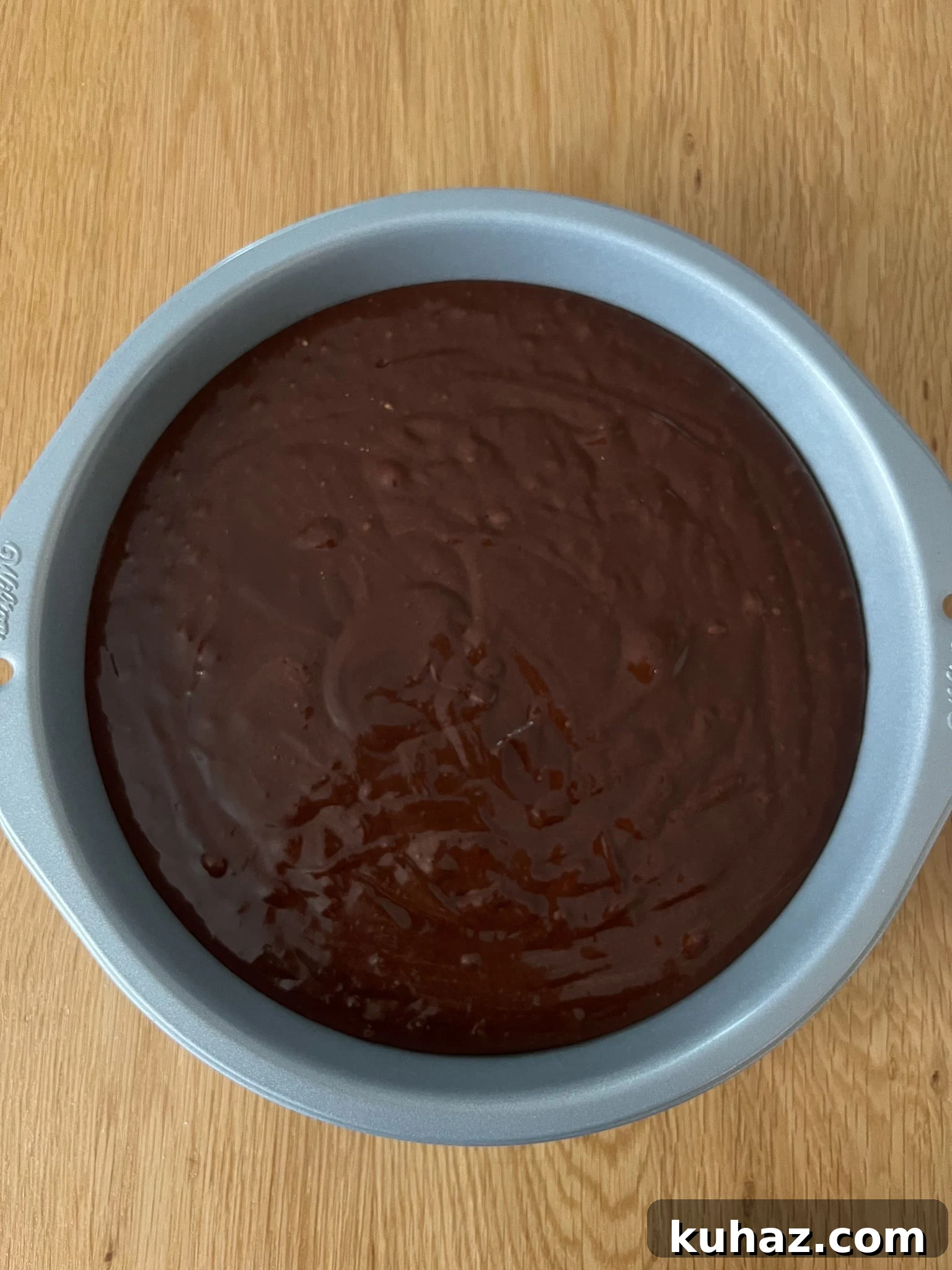 Cake batter in the baking pan.