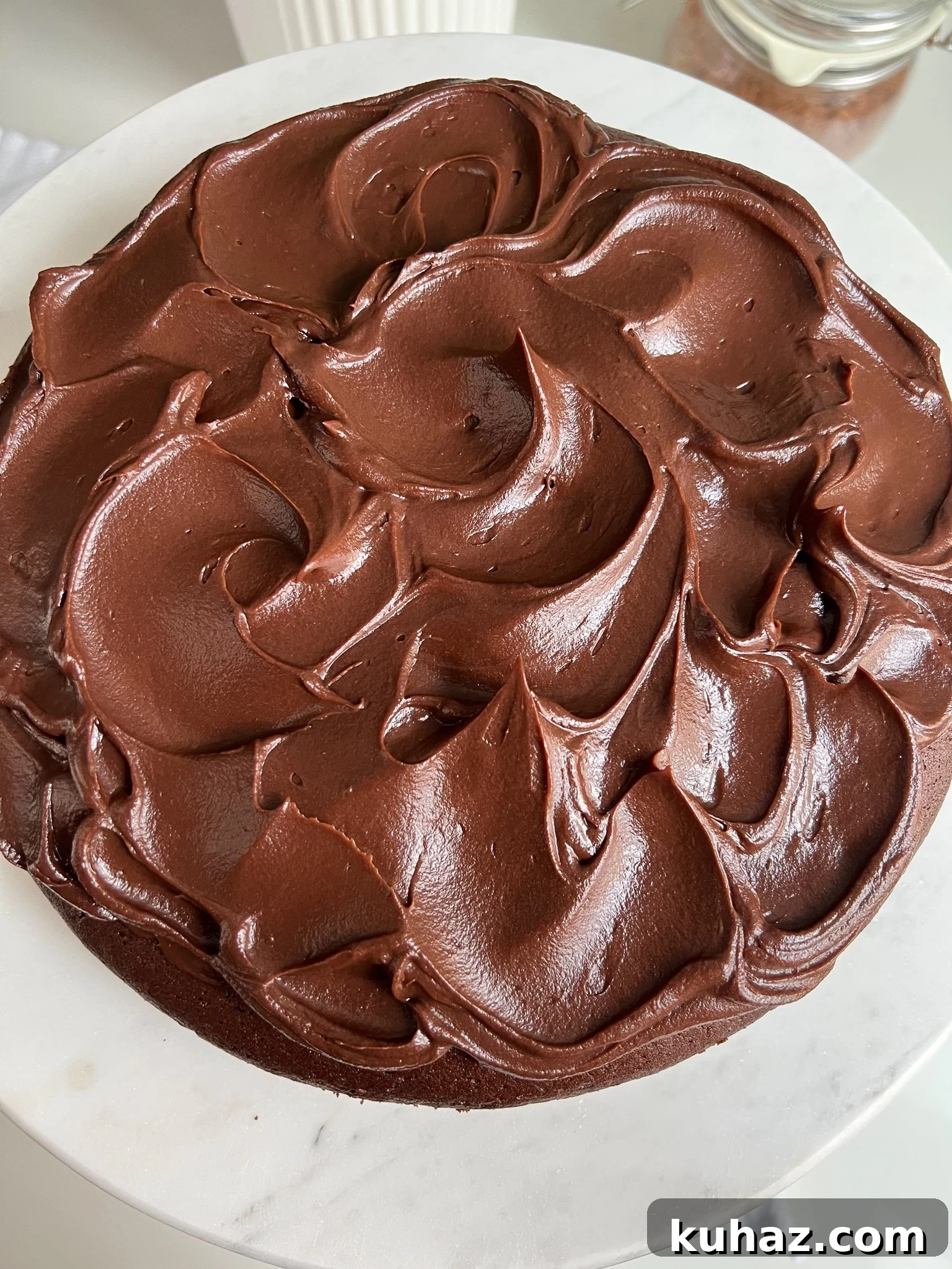 Chocolate cake after decorating.