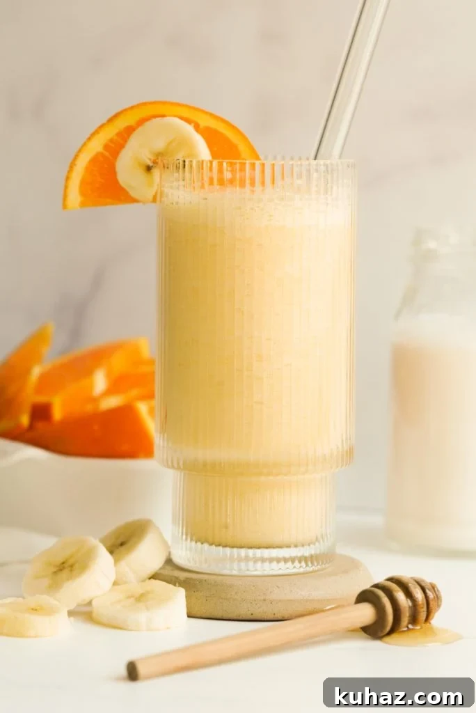 Orange Banana Smoothie Recipe 8 fresh orange smoothie in a drinking glass