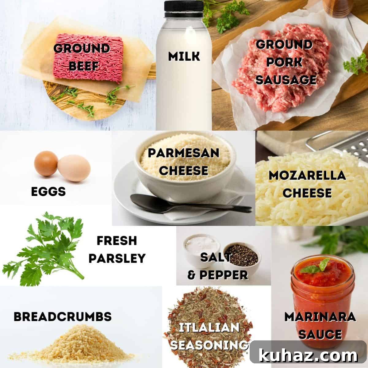 Baked Meatballs in Marinara with Melted Mozzarella 3 Ingredients for meatballs.